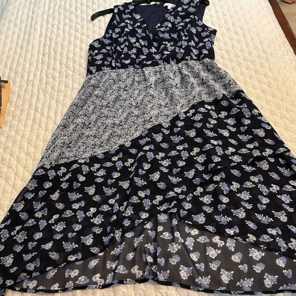 New York & Company Black and Blue Floral High Low Dress